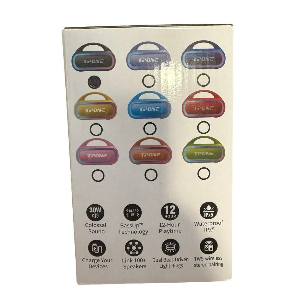 TPONE XT-01 Portable Bluetooth Speaker 30W BassUp Sound LED Lights Waterproof - Picture 4 of 6